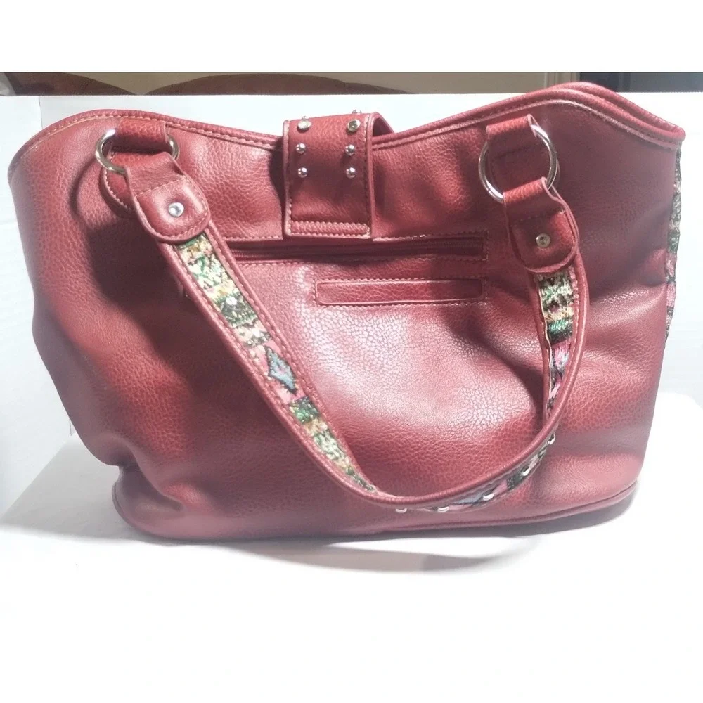Heritage West Red Southwestern Studded Rhinestone Concho Shoulder Bag Tote